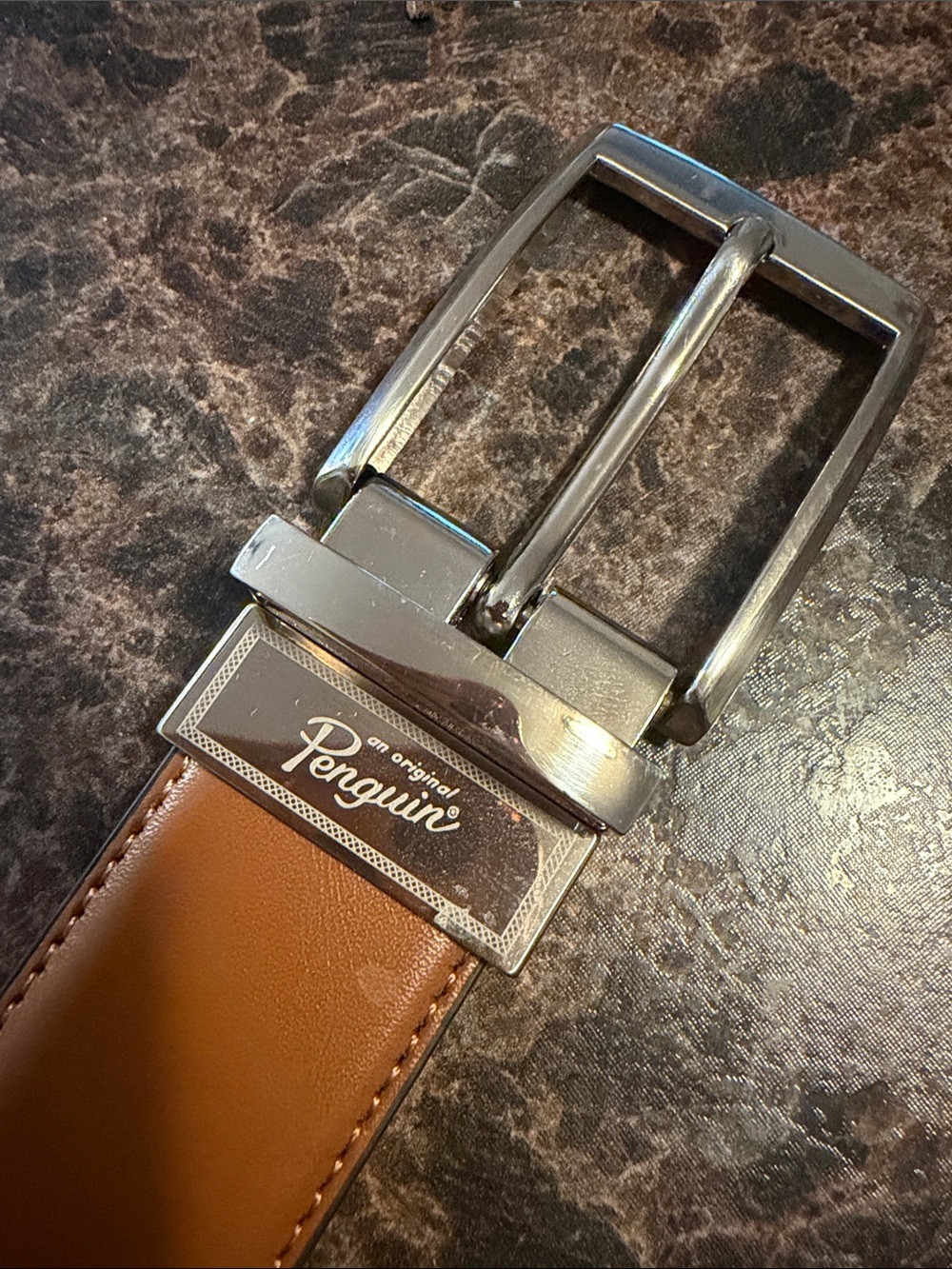 Original Penguin Brown Leather Belt with Silver Buckle